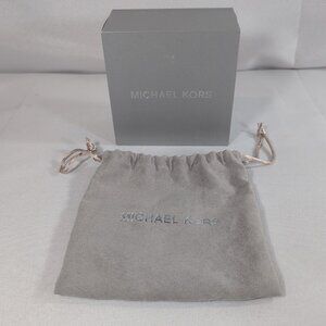 Michael Kors Gift Box & Drawstring Bag Silver Grey Jewelry Square Logo Lid 4" MK